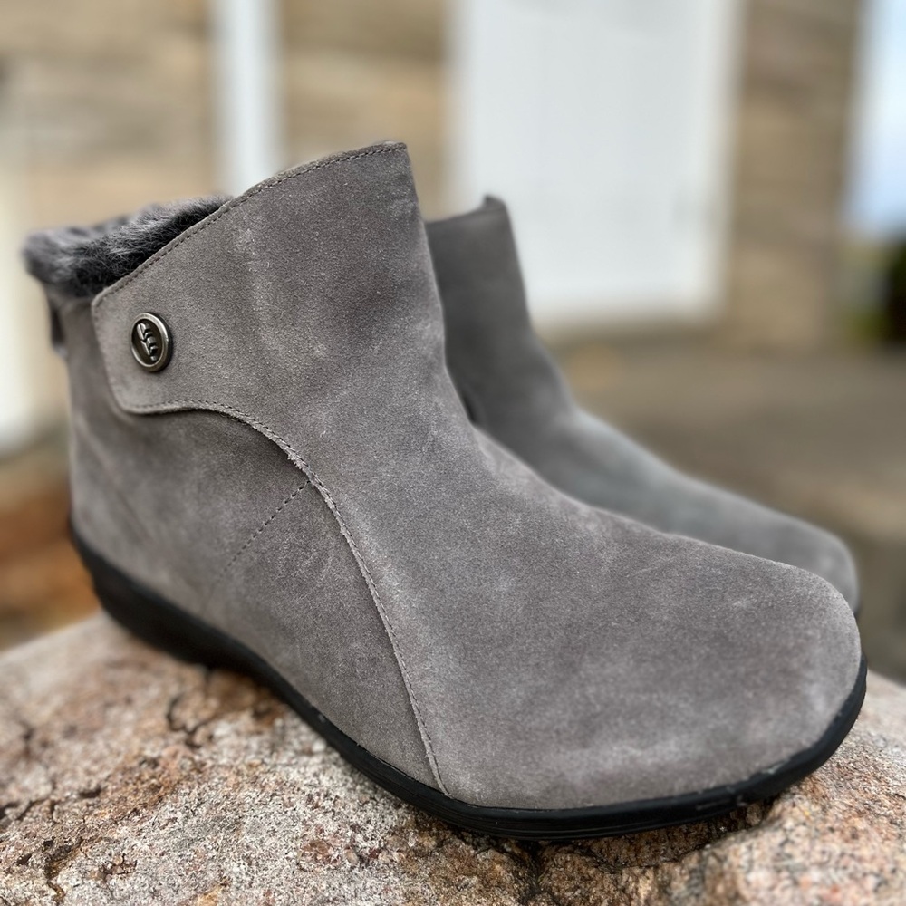 REVITALIGN Charcoal Suede Ankle Booties